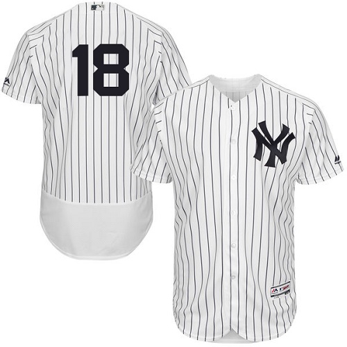 Yankees #18 Johnny Damon White Strip Flexbase Authentic Collection Stitched MLB Jersey